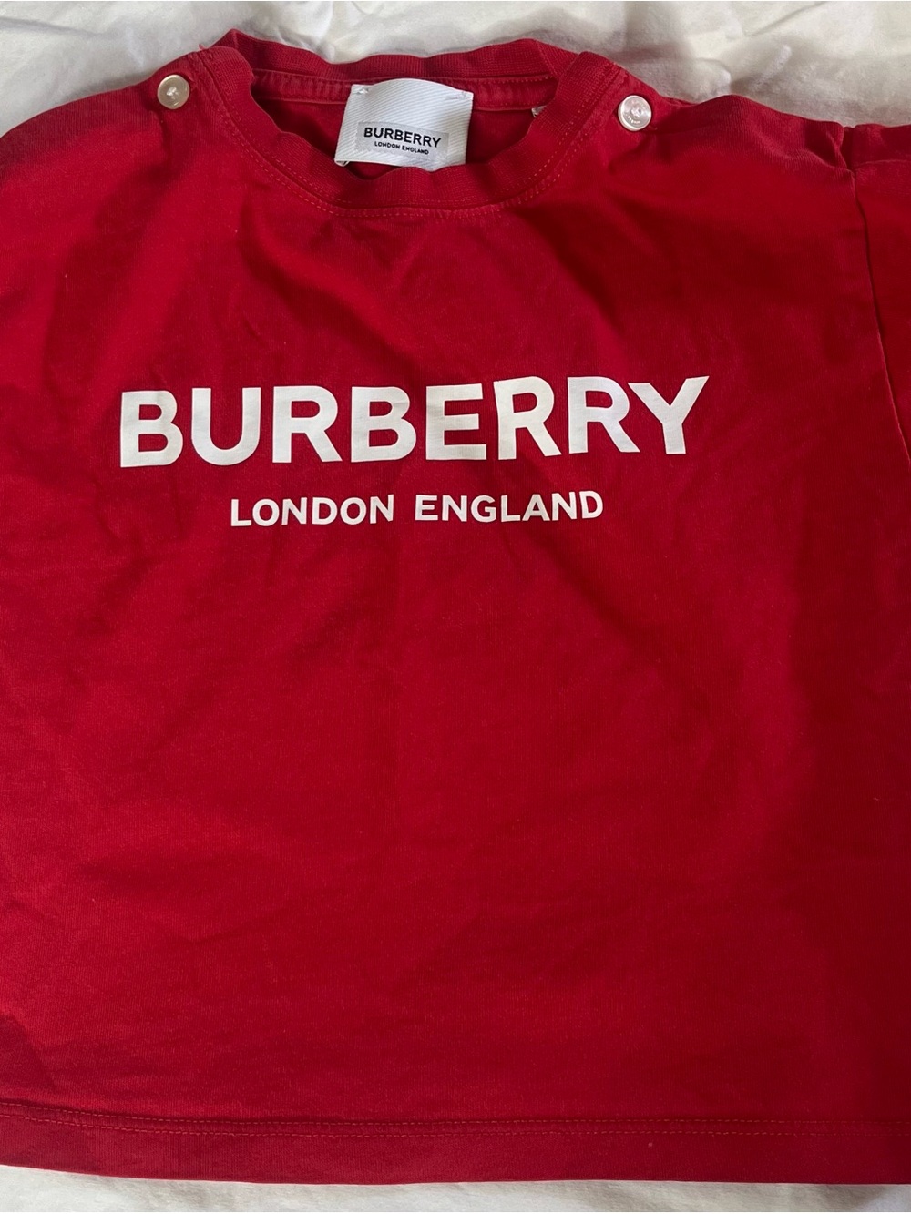 Kids Burberry Red Kids Logo Crew deck Short SleeveTee with White Print Size 18 M